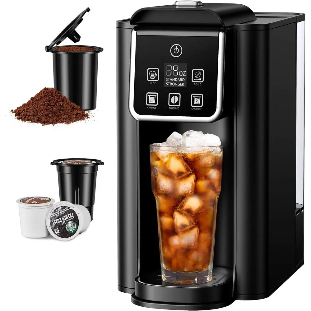 

Single Serve Coee Maker 2.0, Hot and Iced Coee hine or K Cup Pods & Ground Coee, 6 to 14 oz Brew Sizes, 50 oz Removable Water Ta