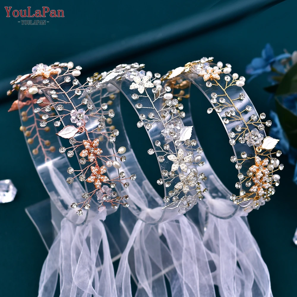 YouLaPan-Diadema de boda HP236 para mujer, tocado de novia, diadema de hoja de aleación de diamantes de imitación, Tiara nupcial, accesorios para el cabello de boda