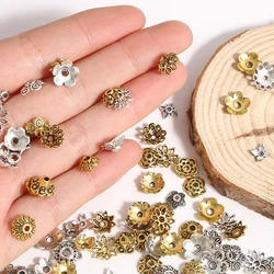 About 100Pcs Alloy Hollowed Out Flower Tray With Separated Bead Flower Hat, Bead Tray Hat, Ancient Style DIY Step Shaking Hairpi