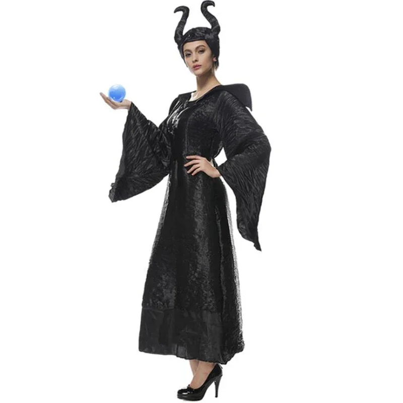 

3pcs Movie Maleficent Costume Evil Witch Cosplay Outfit Halloween Fantasia Party Fancy Dress Halloween Costumes For Women