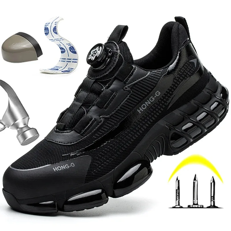 

Rotating Buttons Work Safety Shoes Work Sneakers Men Protective Shoes Puncture-Proof Indestructible Shoes Security Boots 36-47