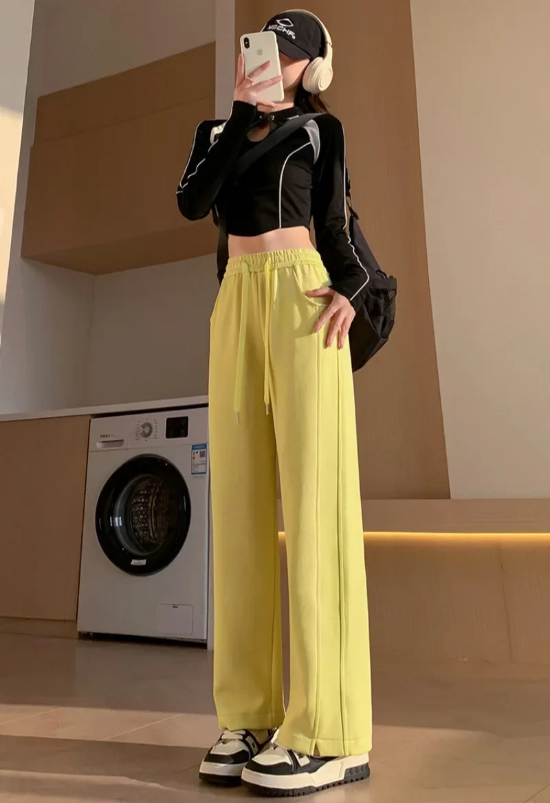 

Women Simple Solid Color Sweatpants Loose Casual High Waist Pant New Chic Straight-legged Trousers Drap Sport Pants Banana Pants