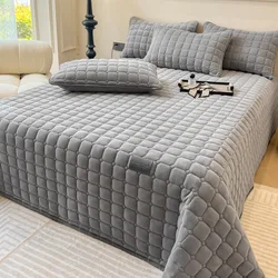 New Light Luxury Lambswool Bed Cover Thickened Anti-Slip Bed Solid Color Warm Quilted Bedspread Bedding Milk Velvet Comforter