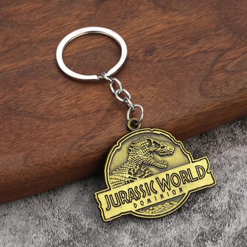 jurassic keychain Park T-Rex Logo Keychain Dinosaur Pattern Round Pendant Necklace for Women Men Chaveiro Jewelry