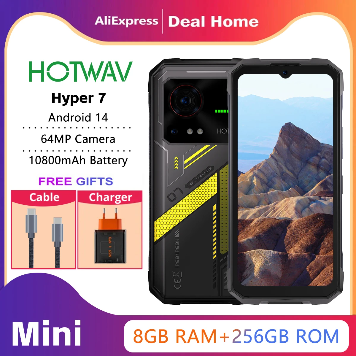 HOTWAV Hyper 7,20 (8+12)Гб+ 256 Гб,5G Rugged,10800мАч,6.6'' FHD+ 2K Display,64MP Camera,33W,Android 14,глобальная версия
