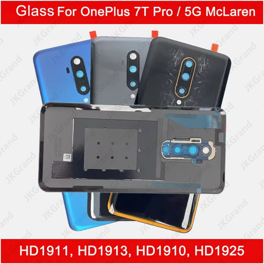 

For OnePlus 7T Pro 5G Back Glass Panel Repair parts HD1911 Battery Cover rear Door Housing Case Bezel With Camera Lens+Adhesive