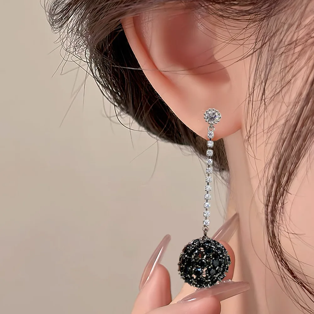 

Missvikki Women Wedding Party CZ Black Ball Drop Earrings Fashion Bridal Earrings Fashion Jewelry Luxury Vintage Big Earrings