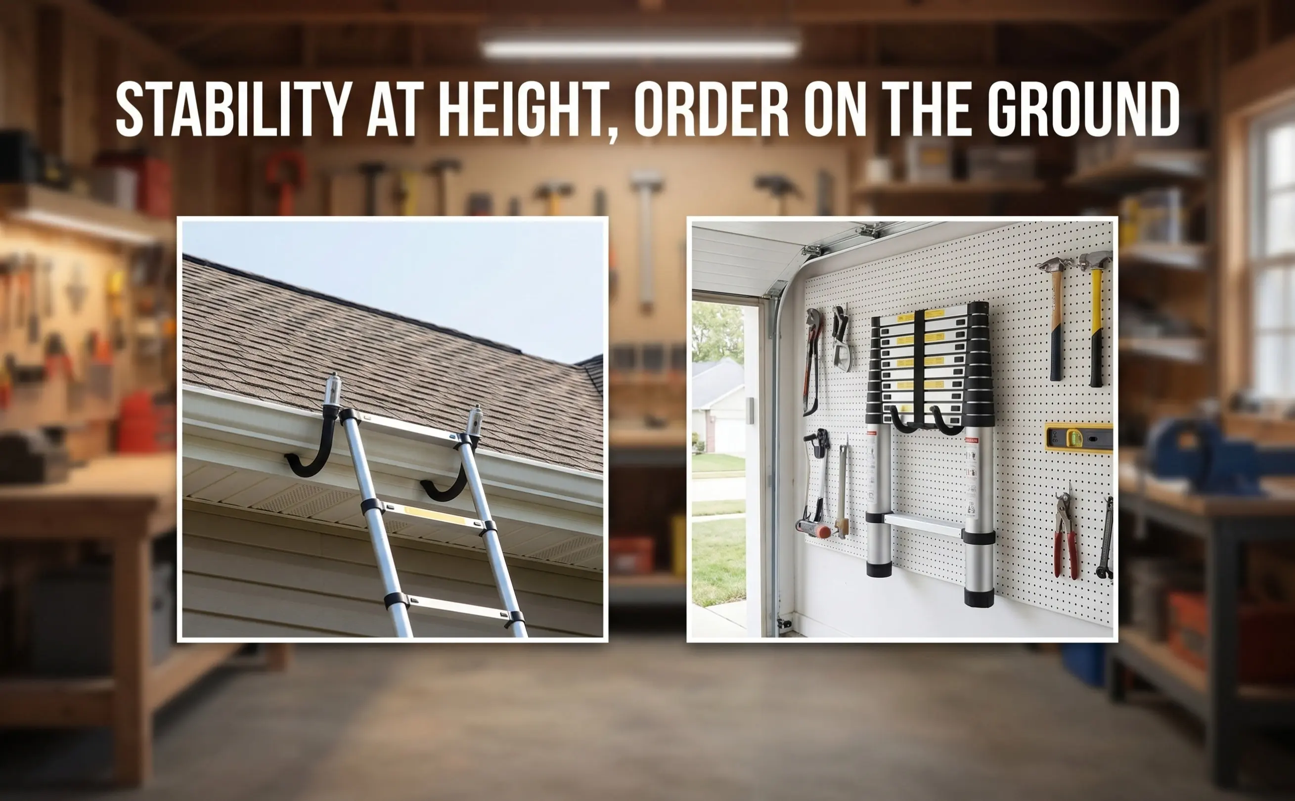 1 Pair Heavy Duty Extension Ladder Hooks Telescoping Ladder Stabilizer for Garage Roof Outdoor Storage Garage Hanging Hooks