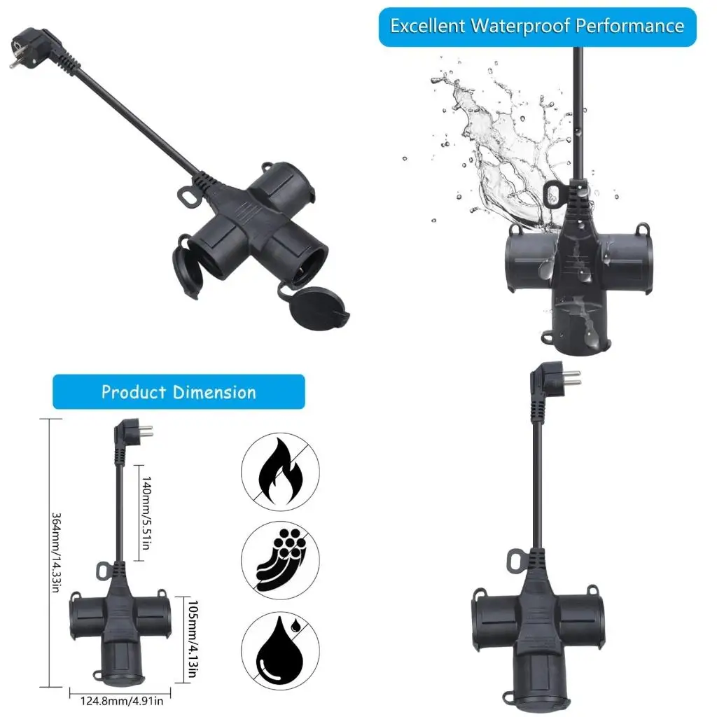 3 Outlet Weatherproof Extension Cord Foldable Socket Covers Prevent Debris Splashes Rubber Cable 16A 250V 3500W high quality