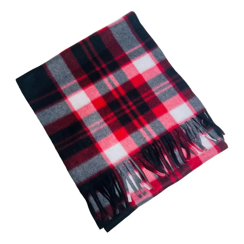 Versatile Double-sided Wrap Scarf Soft Plaid Scarf with Tassels Plaid Pattern Double-sided Velvet Adult Scarf for Men for Warmth