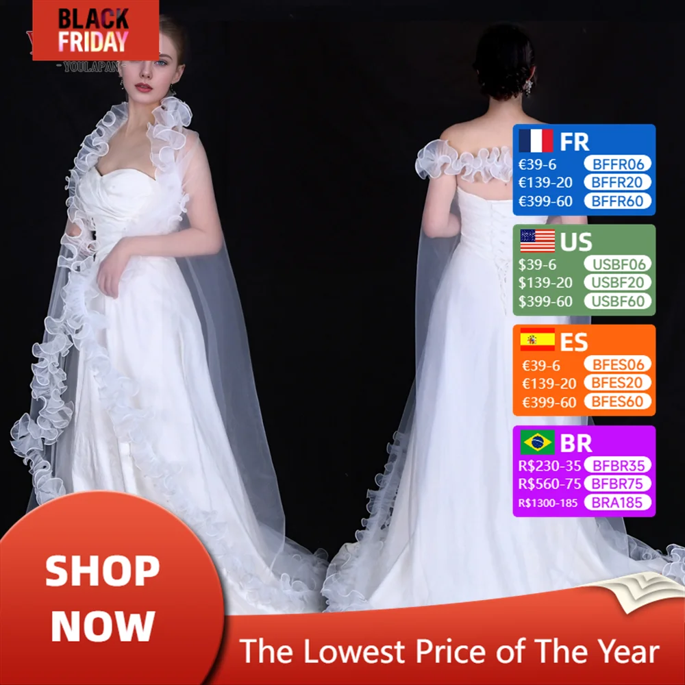 Youlapan V212 Stylish Ruffles Single Layer Off White Tulle Bridal Veil Bolero Wedding Shawl Versatile Wedding Accessory