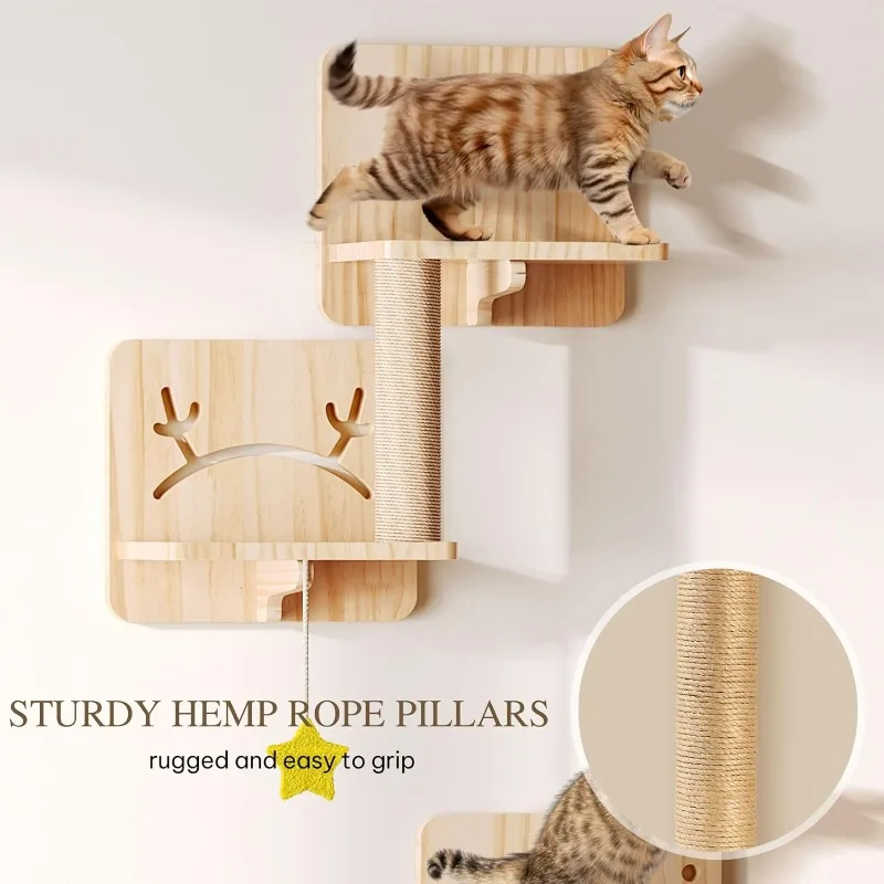 Shelves and Perches, Pine Wooden  Mounted  Furniture, Set of 13 Climbing Shelves with House, Warmer Mat, Wall Steps