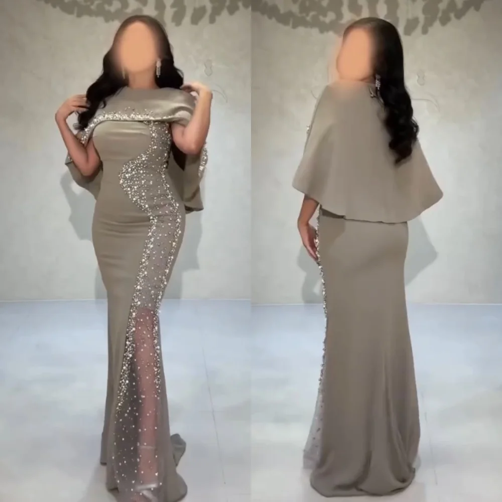 

Customized Jersey Glitter Shawl Trumpet Long Dresses Bespoke Occasion Women Luxury Evening Exquisite Party Gown
