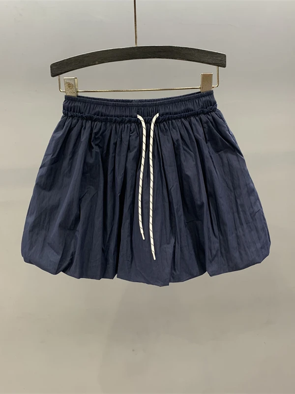 트렌디한 디스트링 하이웨이스트 퍼프 롱 스커트 여성용 2025 여름 신상 슬림핏 A라인 플라워 버드 스커트