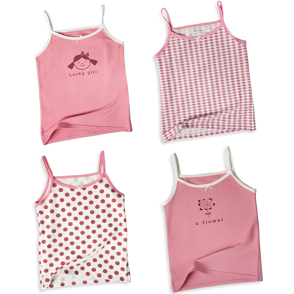 

Girls Pure Cotton Tank Tops Underwear Young Teens Lingerie Kids Cartoon Vest Shorts Loungewear Set Children Undershirts 4pcs/lot