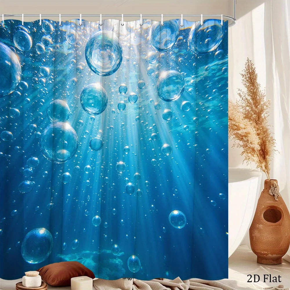 1pc of a Shower Curtain Featuring an Underwater Scene with Lively Blue Ocean Colors, Dynamic Bubbles, And Reflecting on The Wate