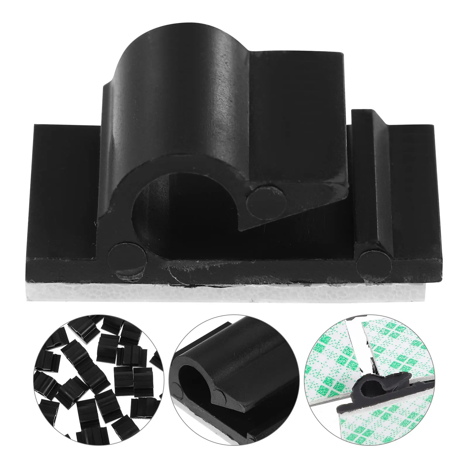 50pcs Clips Self-Adhesive Cord Clips Strong Adhesive Cable Holder Wire Cord Organizer Black Durable Easy Remove No Residue Clean