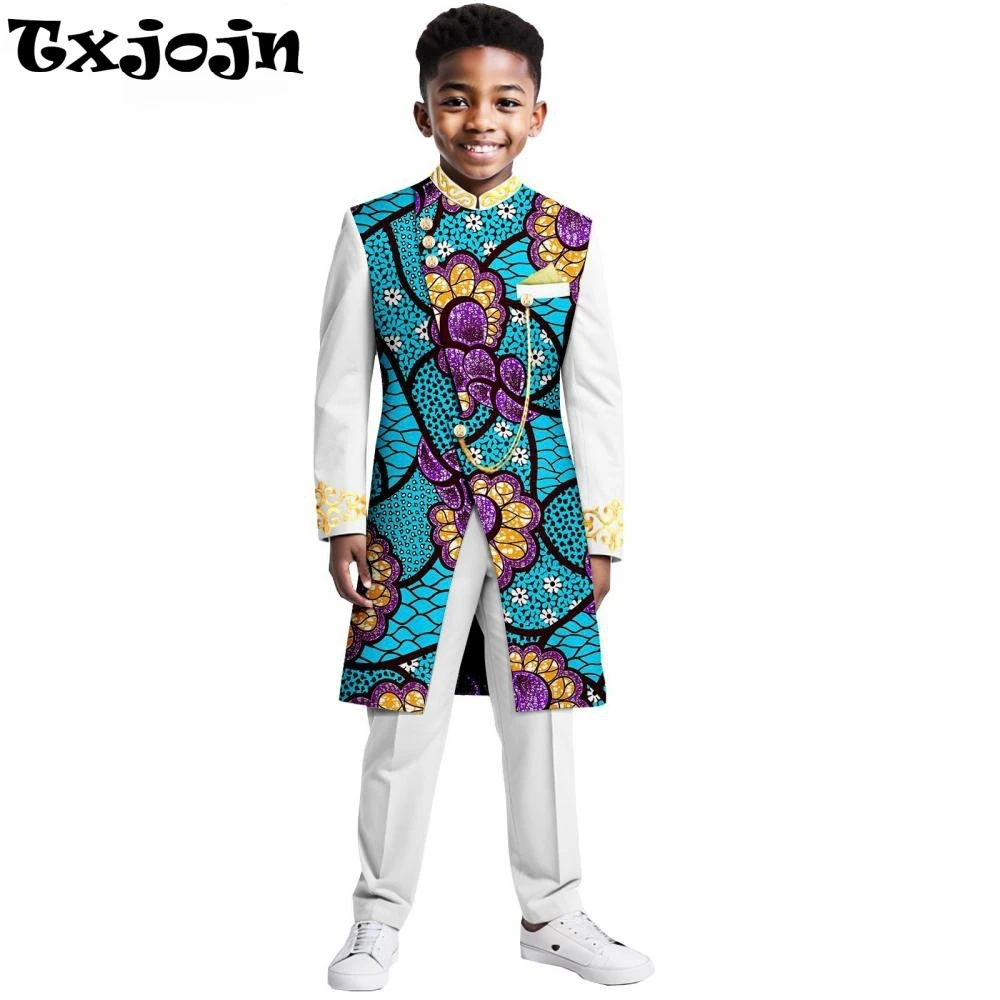 

African Print Children's Suits 2 Pieces For Special Occasions,Elegant Smart Boys Suit Set Wedding Guest Outfit Party Tuxedo