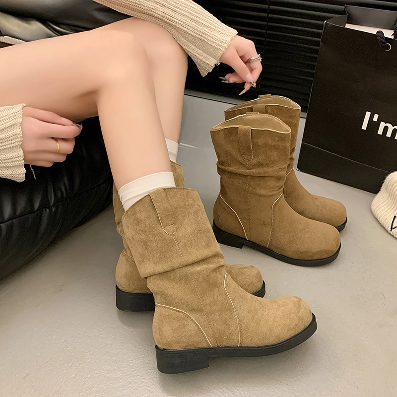 Boots Women New 2024 Flat Heel Female Shoes Round Toe Winter Footwear Ladies Ankle Autumn Boots Women New 2024 Autumn Shoes Flat image 3