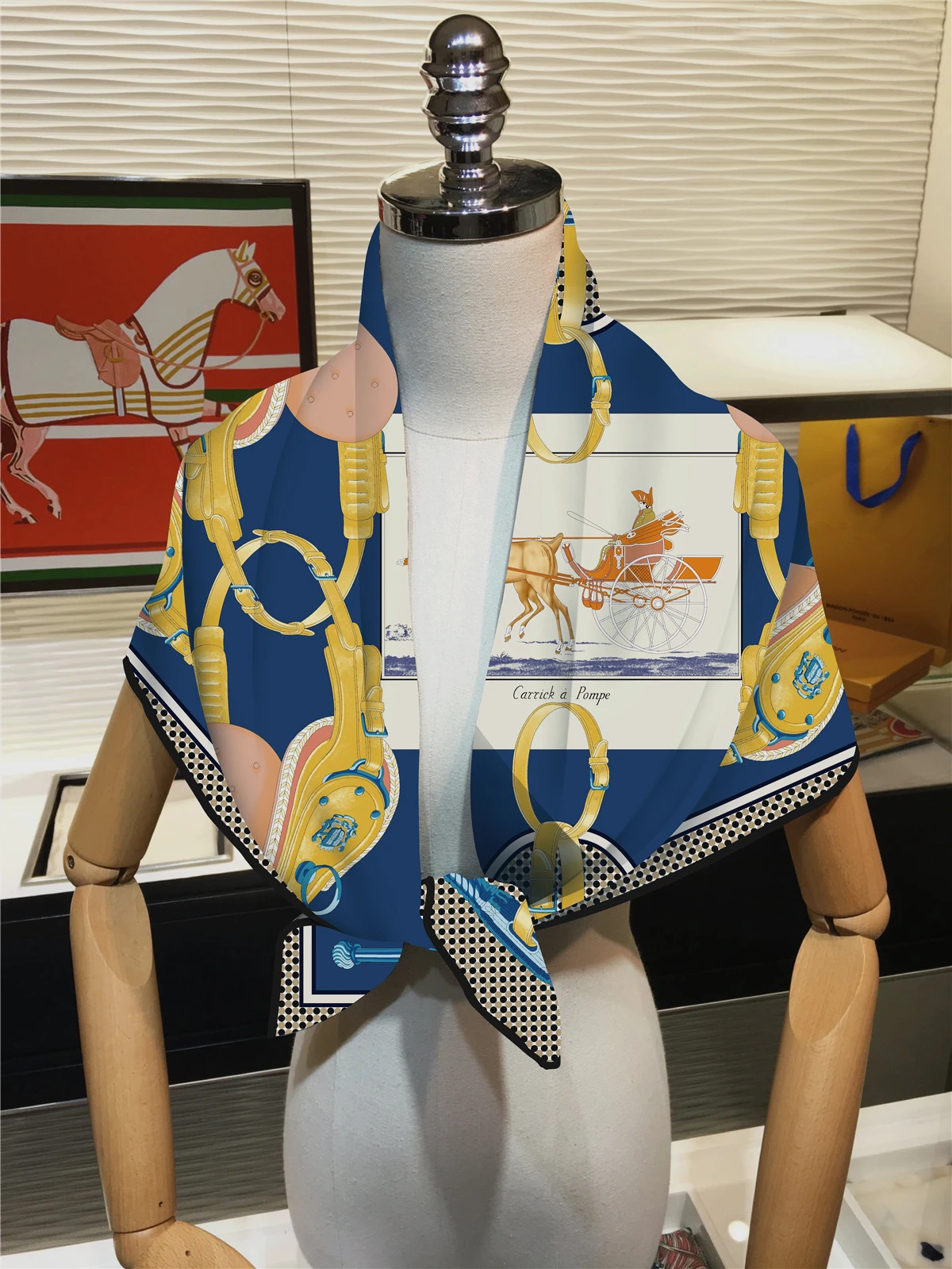 90cm Carriage Twill Silk Scarf Shawl 2024 Brand Square Scarf Women Hijab Luxury Bandana Foulard Neckerchief Head Scarves