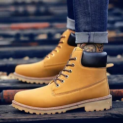 Men's Boots 2024 New British Men's Lace Up PU Leather Trendy High Top Plush Anti Slip Casual Snow Boots Warm Windproof Boots