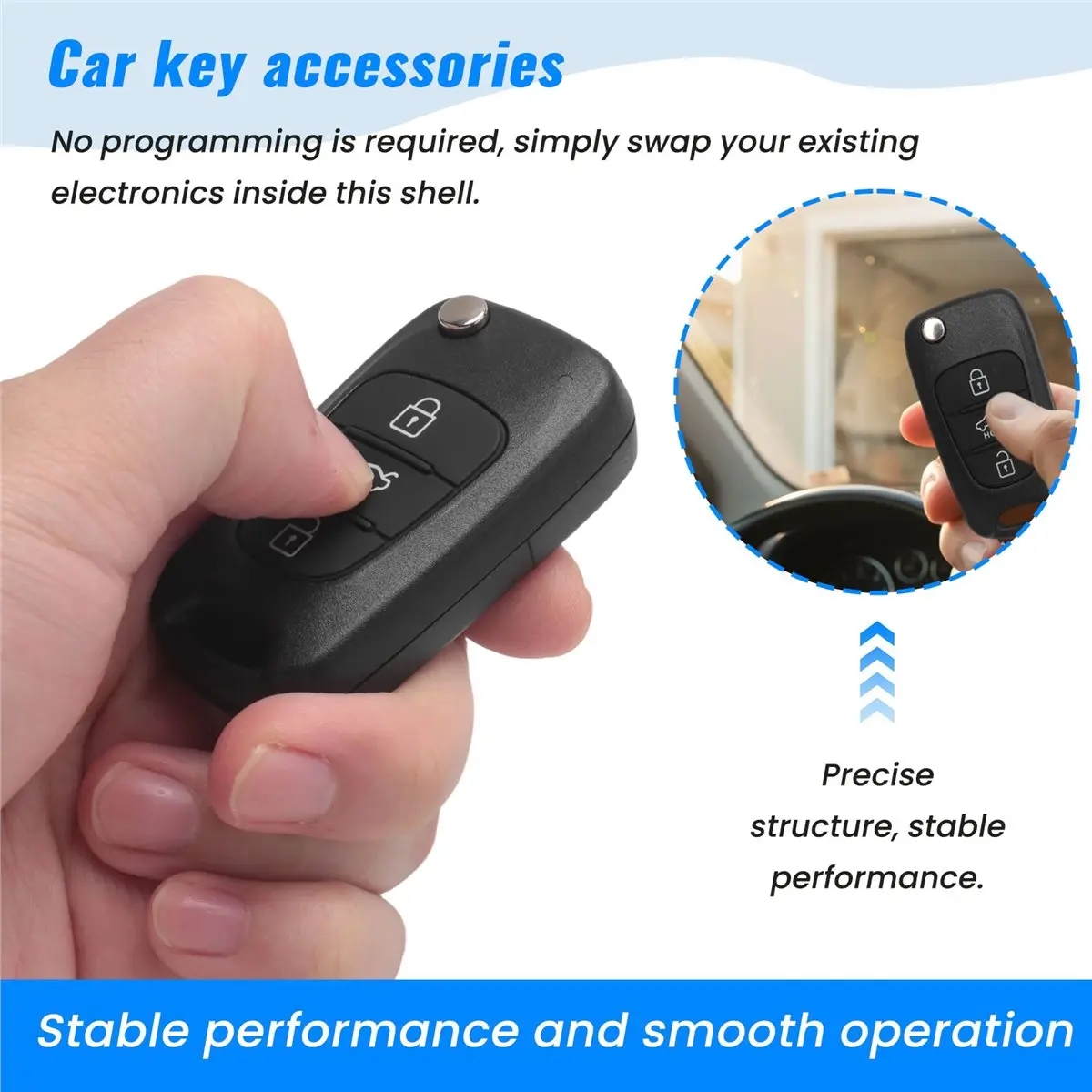 #16U Car Key Shell Case ,3 Buttons Flip Folding Remote Key Shell Case for HYUNDAI I20 I30 I35 (Black)