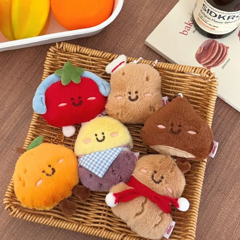 새로운 귀여운 만화 맛있는 음식 플러시 인형 펜던트 키체인 카와이 오렌지 감자 백팩 장식 펜던트 액세서리 선물