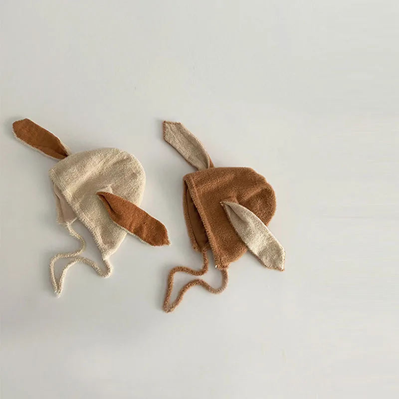 Autumn Winter Kids Bunny Hat Plush Warm Baby Ear Protection Hat With Rabbit Ear Kids Beanie Caps For Girls Boys 2024
