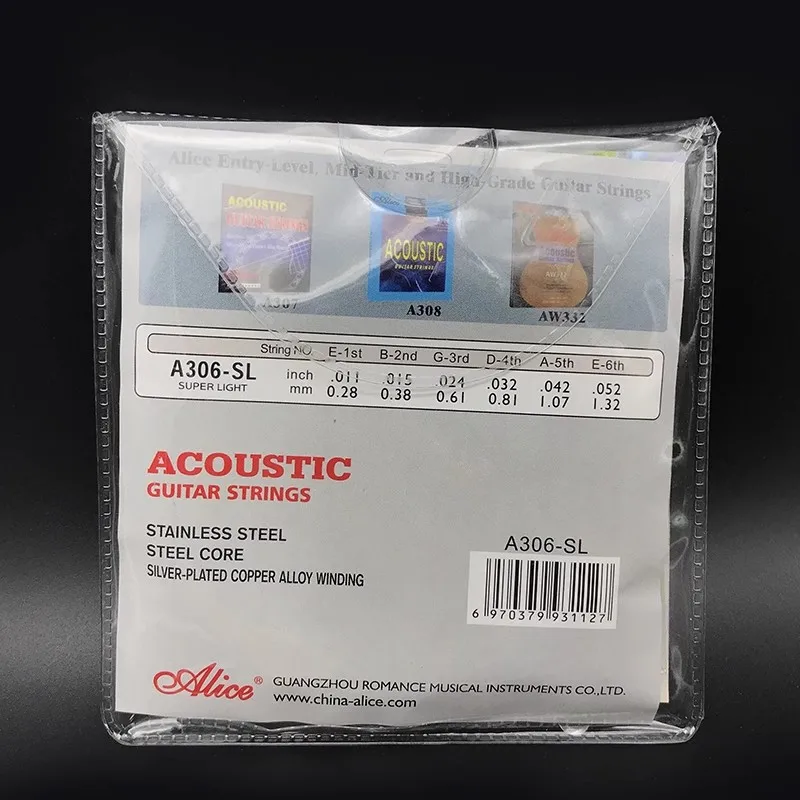 10 Sets Acoustic Guitar Strings Alice A306 Guitar Strings Silver Plated Copper Alloy Wound 010-047 011-052
