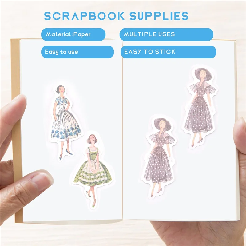160 قطعة من ملصقات الأشخاص الكلاسيكية لسكرابوكينغ اليومية، ملصقات واشي للفتيات والنساء على الموضة الرجعية، 4 أنماط