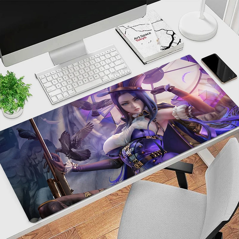 Sexy Girl Custom HD Mouse Pad Laptop Anime League Of Legends Caitlyn Keyboard Mousepad PC Kawaii Gaming Accessories Desktop Mat