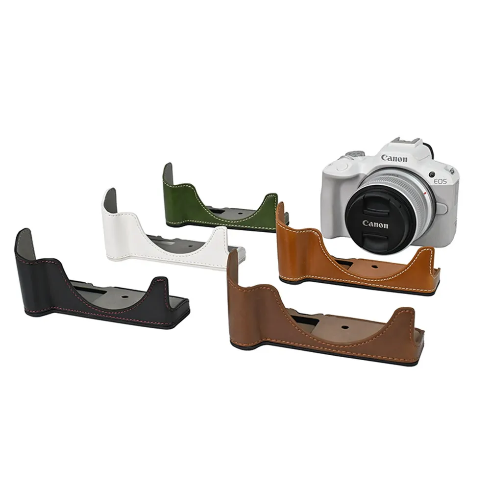

Чехол из масляной кожи из искусственной кожи для камеры Canon EOS R50 R100, нижняя крышка с отверстием для аккумулятора