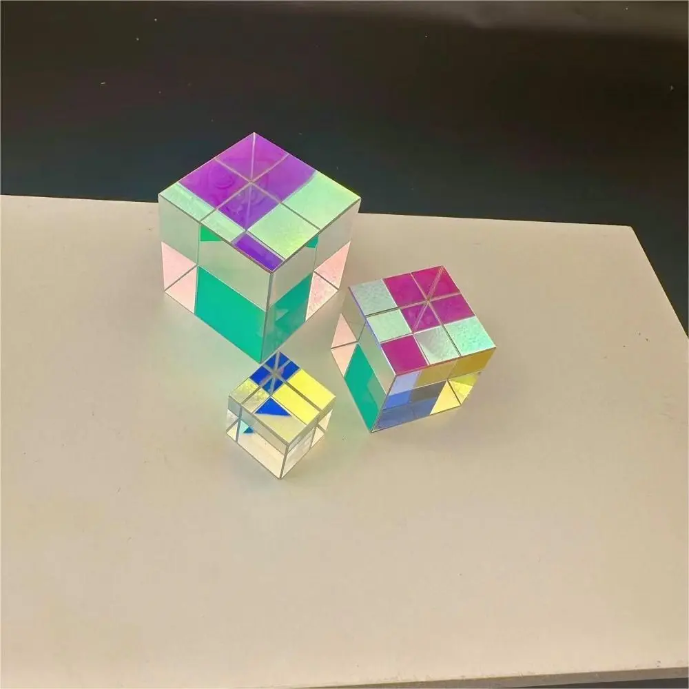 Sun Catcher Mixing Color Cube Funny Clear Crystal Optical Dispersion Prism Desktop Decoration Colorful Rainbow Crystal Cubes