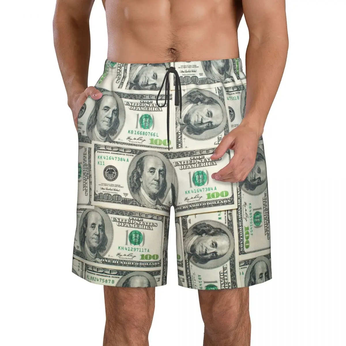 

Quick Dry Swimming Shorts Dollar Bills Of United States Federal Reserve The Ben Franklin Portrait Swimwear Man Swimsuit Trunks