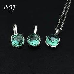 CSJ Green Gemstone Jewelry Sets Sterling 925 Silver Amethyst 10mm for Women Christmas Party Handmade Jewelry Gift