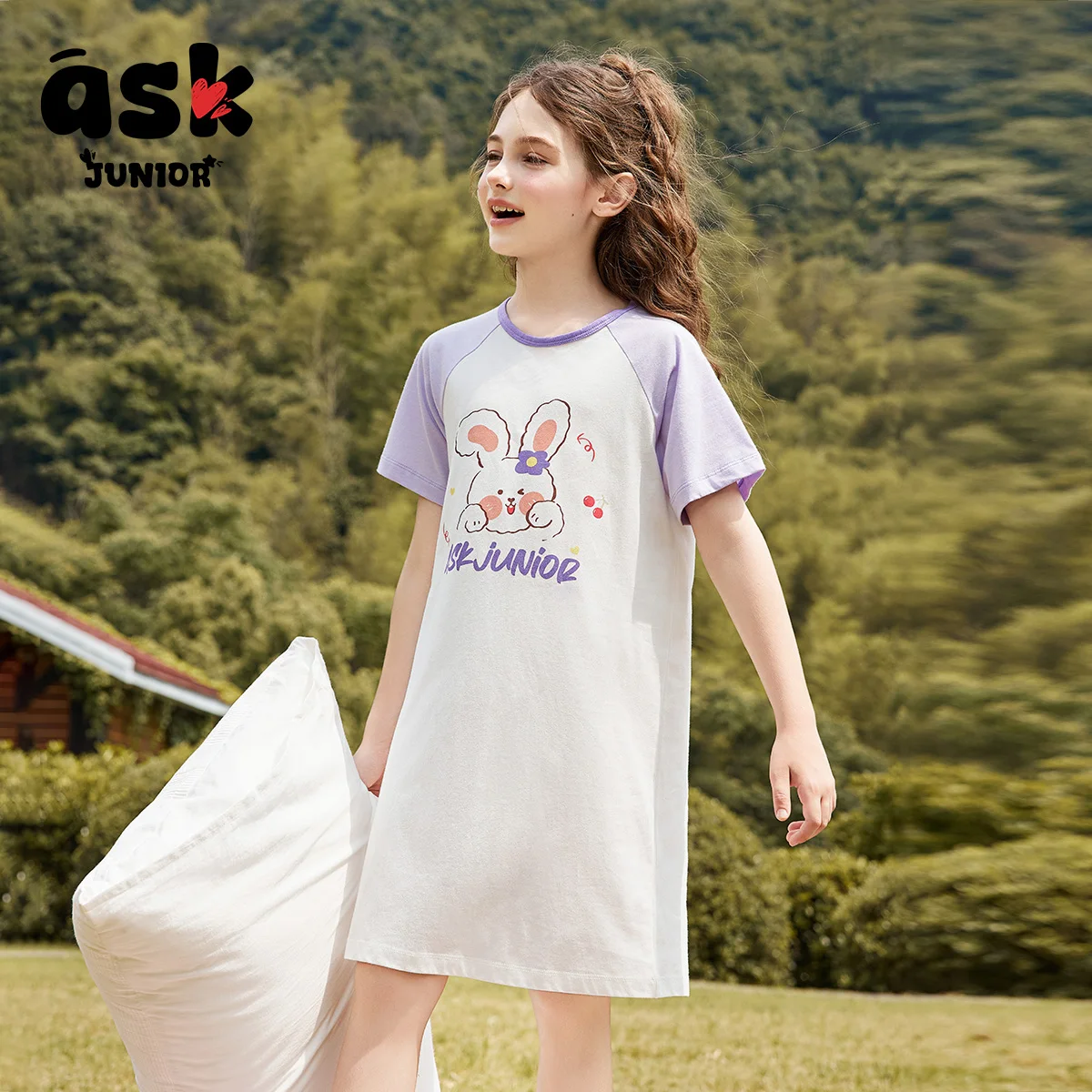 7A ملابس نوم للفتيات مضادة للبكتيريا، تي شيرت صيفي مكيف، تنورة ماصة للرطوبة، فستان نوم قابل للتنفس #2