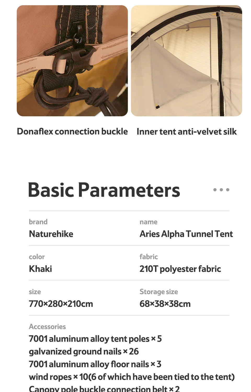 Naturehike Widder-Tunnelzelt, Camping, Outdoor, für 4–6 Personen, großes Raumzelt, 4-Jahreszeiten-Zelt, erweitertes Zelt, Familien-Reisezelt, wasserdicht – Detail 7