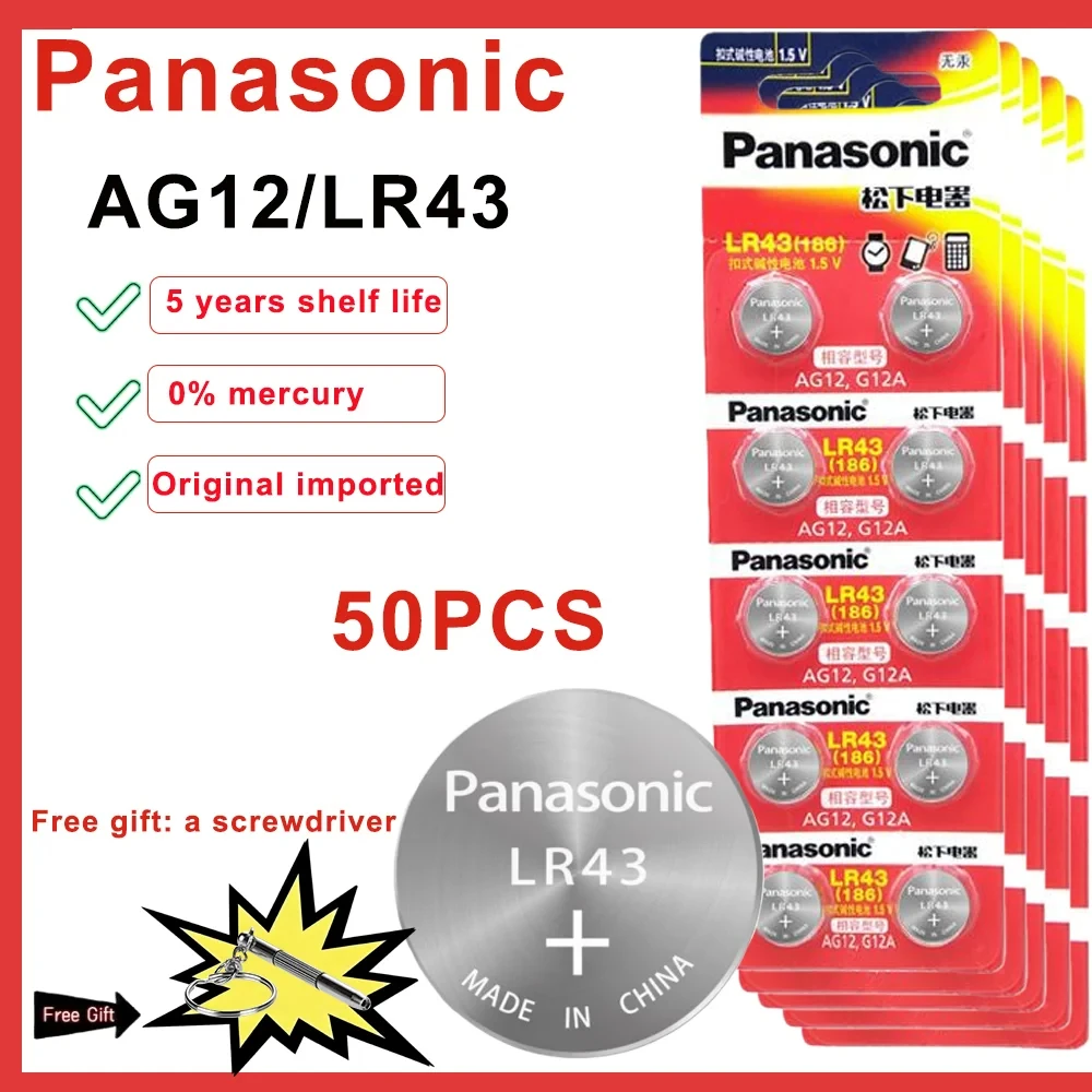 5-50PCS Original Panasonic  AG12 LR43 SR43 186 386 LR1142 V12GA AG 12 Button Batteries SR43W SR1142 Watch Toys Remote Battery