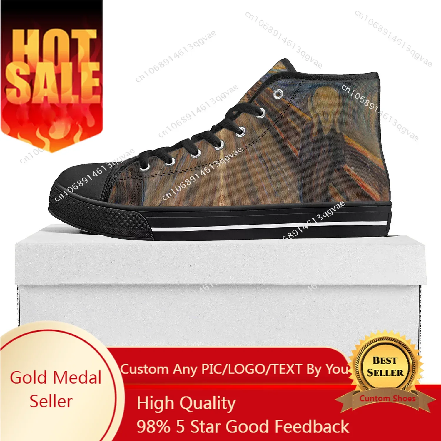 

Edvard Munch Oil Painting The Scream High Top High Quality Sneakers Mens Womens Teenager Canvas Sneaker Couple Shoes Custom Shoe