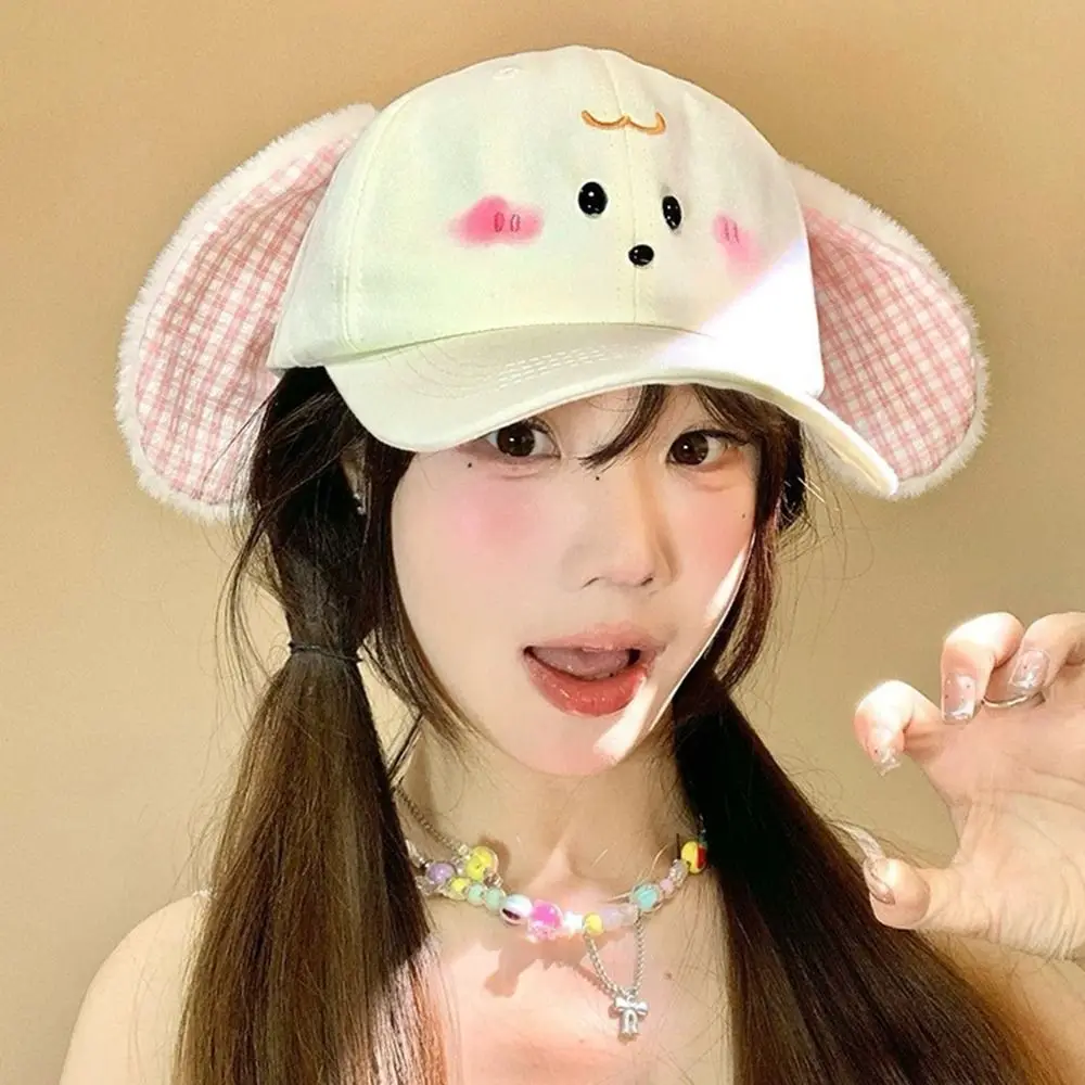 

Fashion Cute Baseball Cap Y2k Plaid Peaked Cap Plush Rabbit Ear Versatile Sunscreen Hat Female