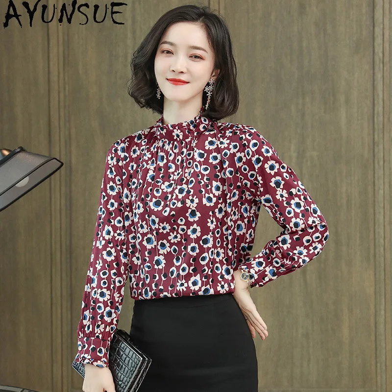 

AYUNSUE 91.8% Silk Women's Blouses Retro Long Sleeve Tops for Woman Elegant Pullover Blouse for Woman Clothes Spring Autumn 블라우스