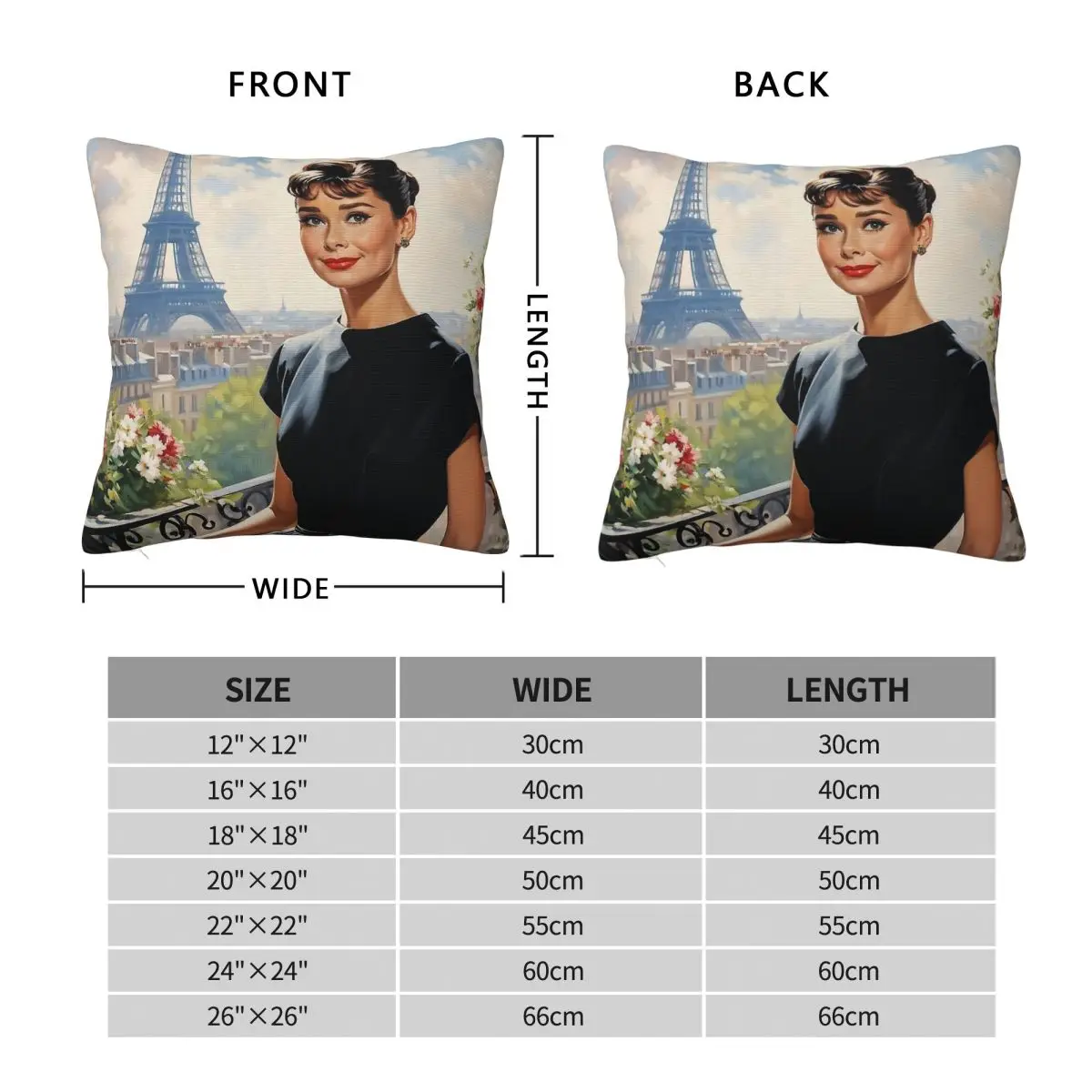Eiffel Tower Audrey Hepburn Square Pillowcase Polyester Linen Velvet Creative Zip Decorative Throw Pillow Case Bed Cushion Cover