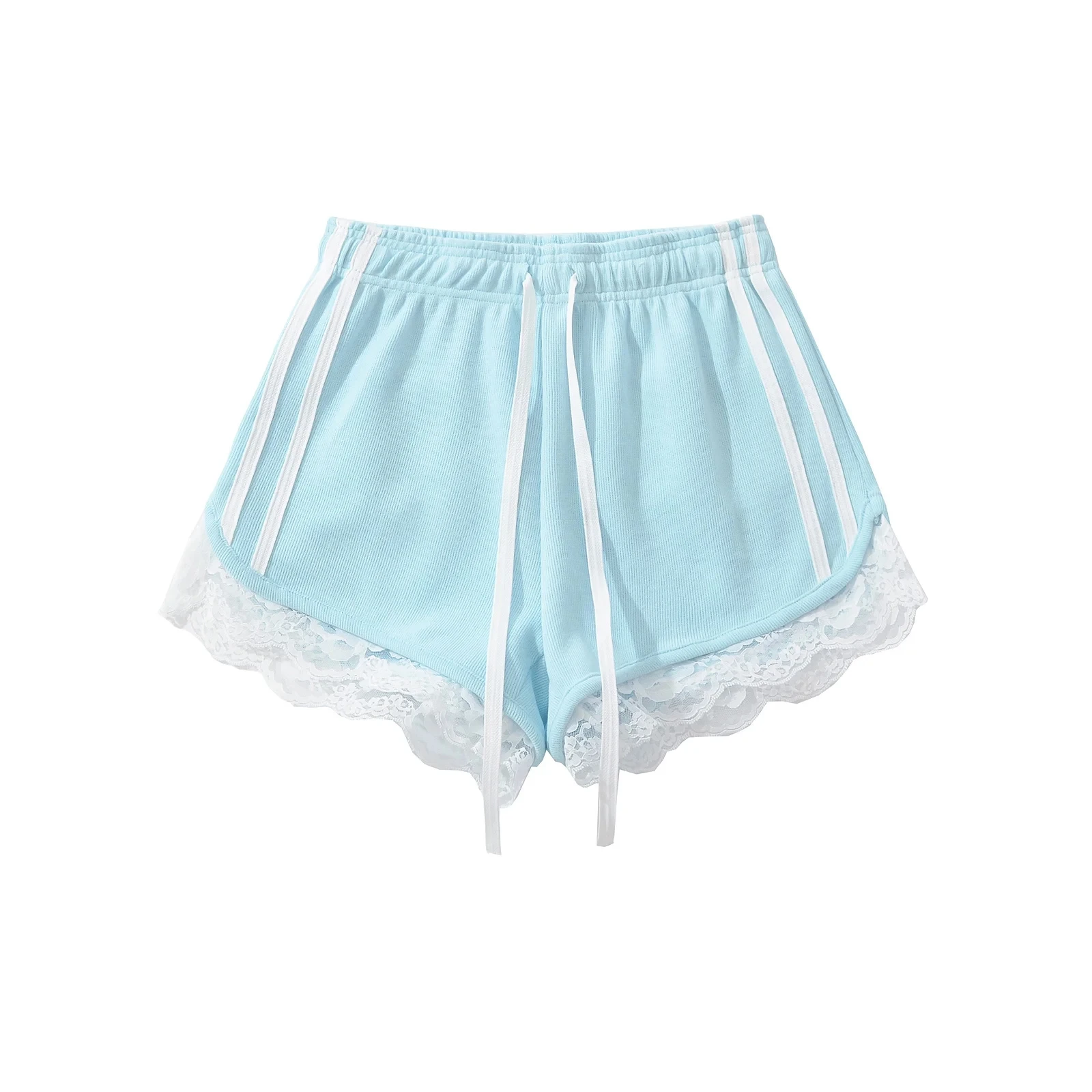 American Sle dentelle garniture épissure orts maison Simple décontracté jambe large pantalons de sport été taille haute polyvalent pantalons pour femmes