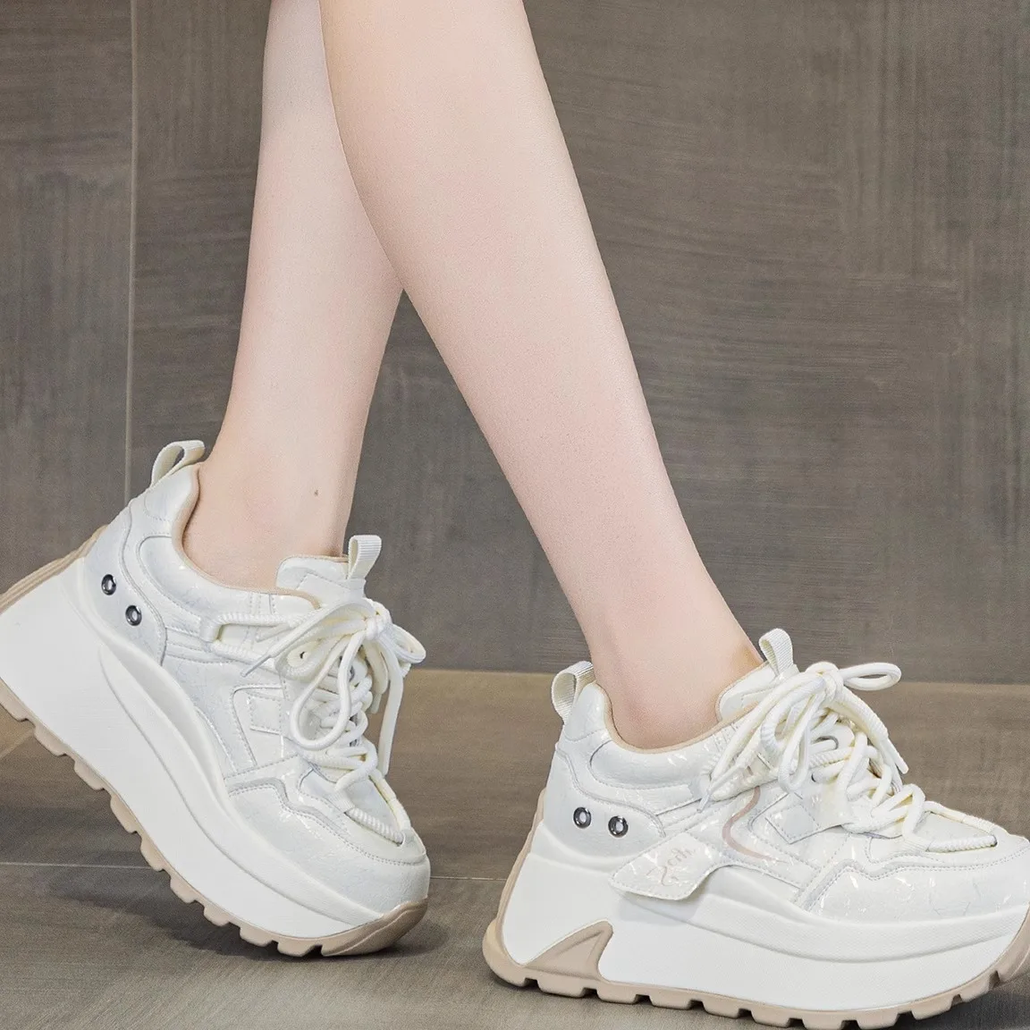 

Thick Bottomed Genuine Leather Women's Casual Fashionable Dad Shoes Low Cut round Toe Warmth Increasing Spring Autumn Winter ...