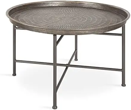 Mahdavi Boho-Chic Hammered Metal Tray Coffee Table, Brushed Silver