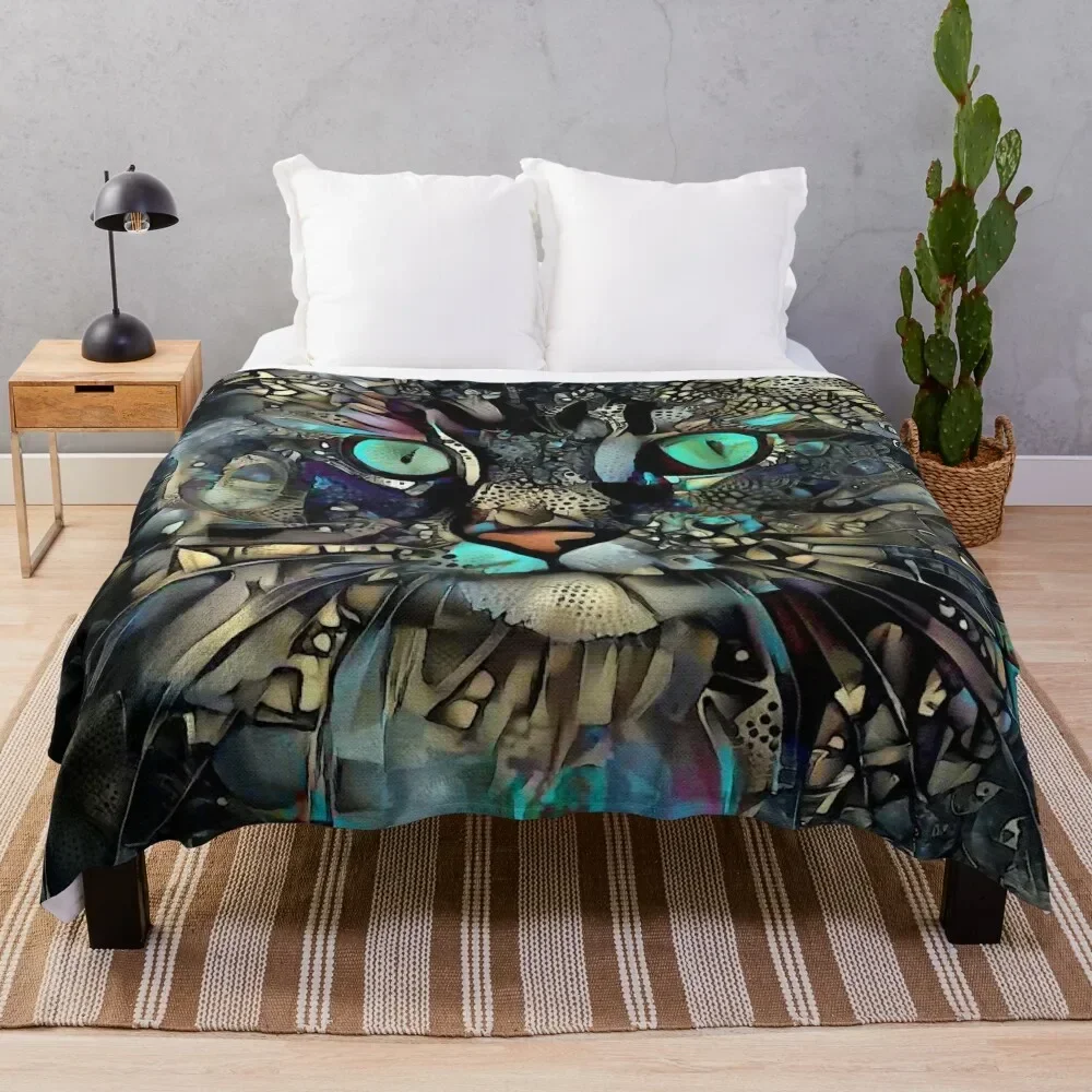 Ojitos, cat, gato, chat, chaton, kitty, lea roche paintings Throw Blanket Large Heavy Soft Plaid Fashion Sofas Blankets