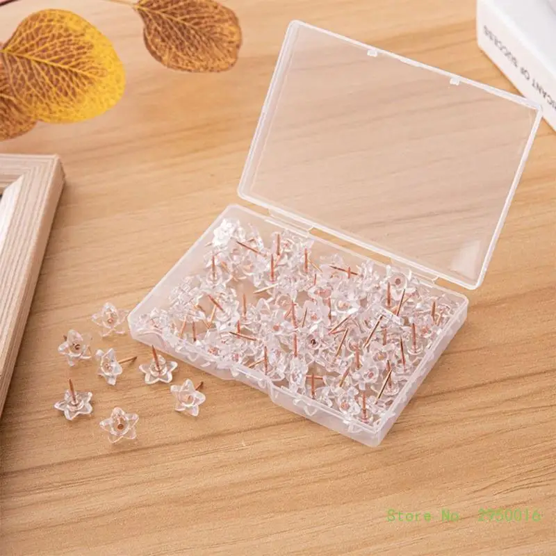 100pcs box Pentacle Shape Markers Drawing Photo Wall Studs Cork Board Pins Transparent Push Pins Photo Thumb Maps Thumbtack