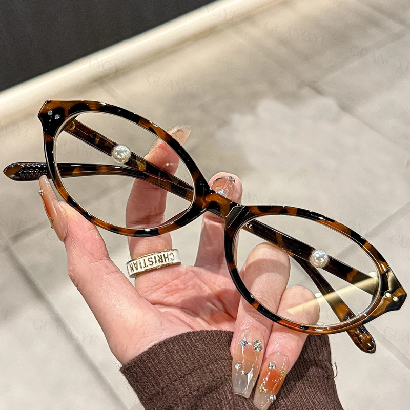 OKH High-end Korean Pearl Nerd Oval Frame Reading Glasses for Women Prescription Eyeglasses Myopia