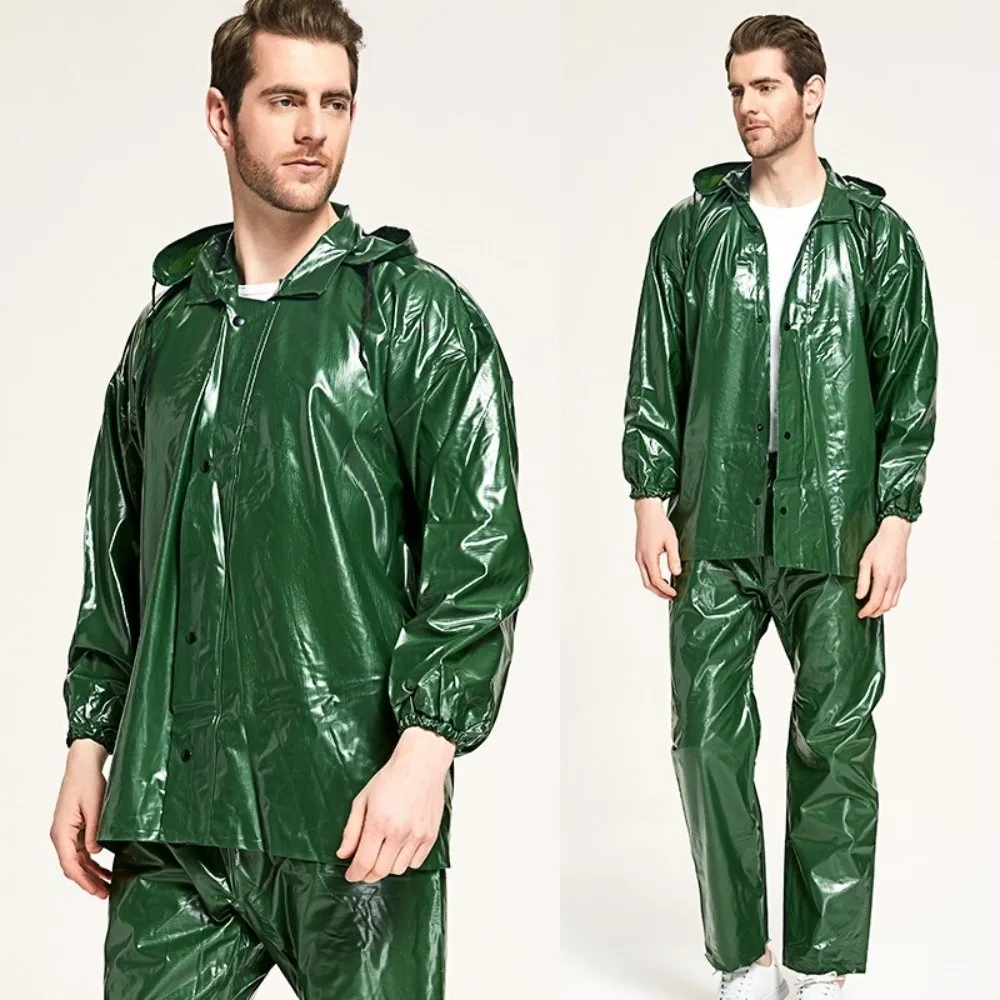 Verdickter Unisex-Regenmantel-Anzug, wasserdicht, mit Kapuze, zweiteiliger Regenmantel für Erwachsene, PVC-Motorrad-Regenmantel, Teepflücken