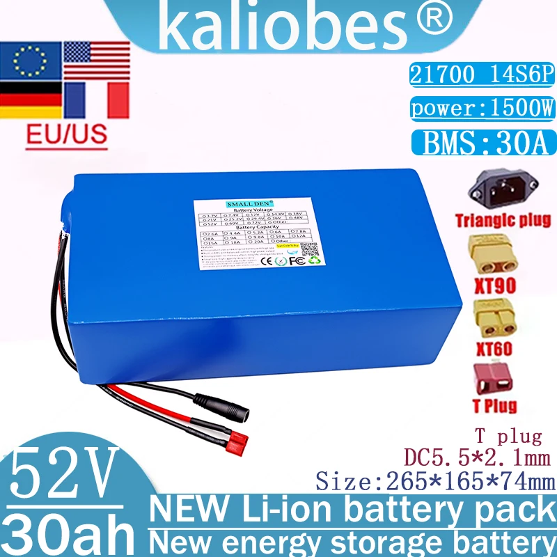

21700 52V 30ah 14S6P new lithium battery with BMS 1000-1500W suitable for electric scooter lithium-ion battery pack solar energy